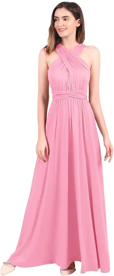 Langes Maxikleid für Damen, wandelbares Wickelkleid, schulterfrei, sexy, für Hochzeit, Brautjungfer, Abendkleid, bodenlang, für Abschlussball und Abendveranstaltungen