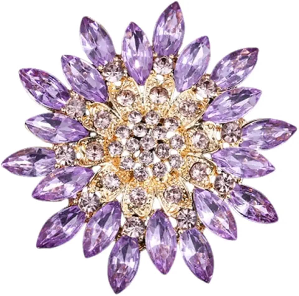 Vintage Rhinestone Flower Brooch Pins for Women, Large Crystal Sunflower Brooch, Statement Sparkly Brooch Pin for Wedding Party Dress Coat Scarf Jewelry Gift