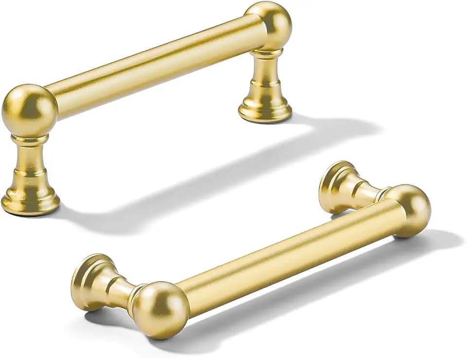 khtumeware 10 Pack 3 Inch Hole Center Matte Satin Gold Cabinet Pulls Heavy Duty Solid Cabinet Handles cabinets Dressers Kitchens Handles Bathroom cabinets