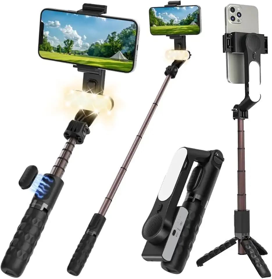 Gimbal-Stabilisator für Smartphone, Selfie-Stick für iPhone-Stativ mit Fülllicht und kabelloser Fernbedienung, 1-Achsen-Telefon-Gimbal für Handy-Kamera und Android zum Vloggen auf Tiktok und