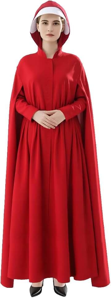 Handmaid Offred Costume Halloween Cosplay Red Hooded Cloak Womens Robe With White Bonnet