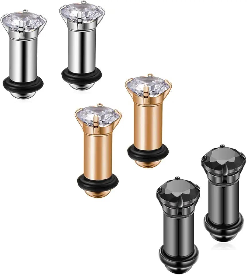 Gabry&jwl 6Pcs Lightweight Ear Gauges Plugs Ear Tunnels 2G 4G 6G 8G 6mm 5mm 4mm 3mm 316L Stainless Steel Body Piercing Plugs Prong Set CZ Ear Stretcher Expander Plugs with Rubber O-Rings