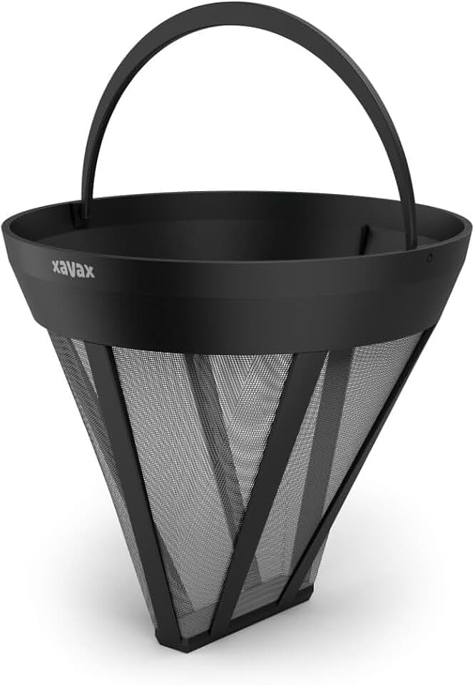 Xavax Permanent-Kaffeefilter Größe 4, Mehrweg-Kaffeefilter wiederverwendbar | Dauerfilter für Kaffeemaschinen in schwarz, 120 Mesh, ersetzt Filtertüten aus Papier, Henkel, spülmaschinenfest) schwarz
