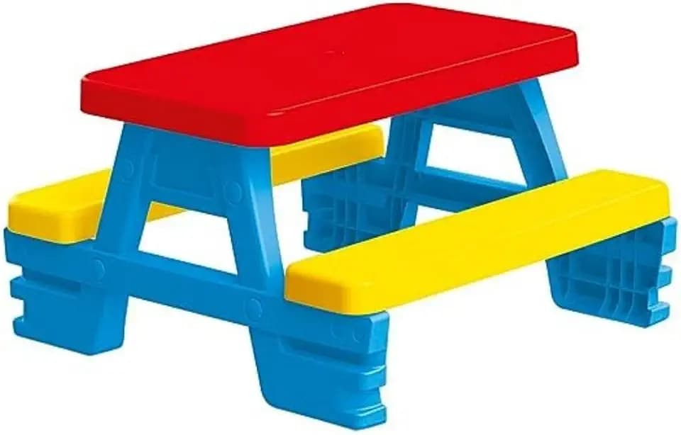 DOLU : Big Plastic Picnic Table for 4 - Blue, Red, Yellow - Indoor & Outdoor Use, 44lb Capacity, 44x77x71, Designed for Toddlers & Kids Ages 2+