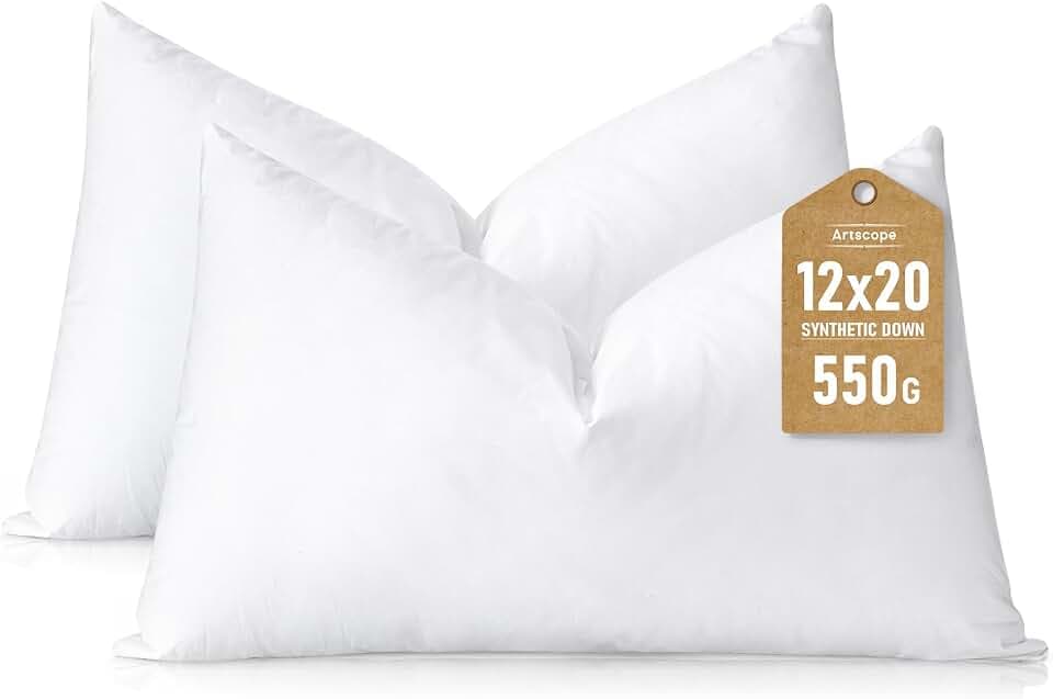 Artscope Synthetic Down Pillow Insert, 12x20 Throw Pillow Inserts Set of 2