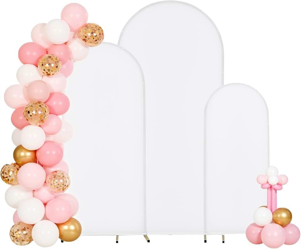 VEVOR Hochzeitsbogen, 3er-Set, 1,8/1,5/1,2 m, Hintergrundständer, Goldfarbener Metall-Ballonbogen mit Abdeckung, für Hochzeiten, Geburtstags-, Abschlussfeiern, Feste & Zeremoniendekorationen