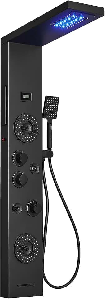 Matte Black 6 in 1 Shower Panel Tower System Rainfall Shower Panel