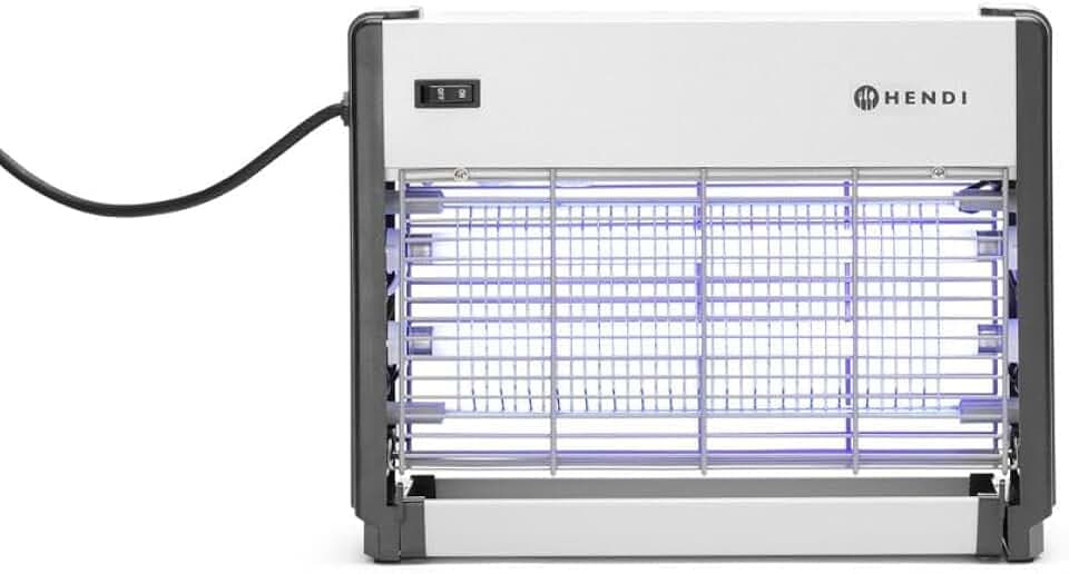HENDI Insektenvernichter, Elektronisch, Inkl. 2x Leuchtstoffröhren UV-A, zur Verwendung im Innenbereich, mit Kettenaufhängung, Lampenfassung: G13, 230V/26W, 379x103x(H)265mm, ABS, Aluminium