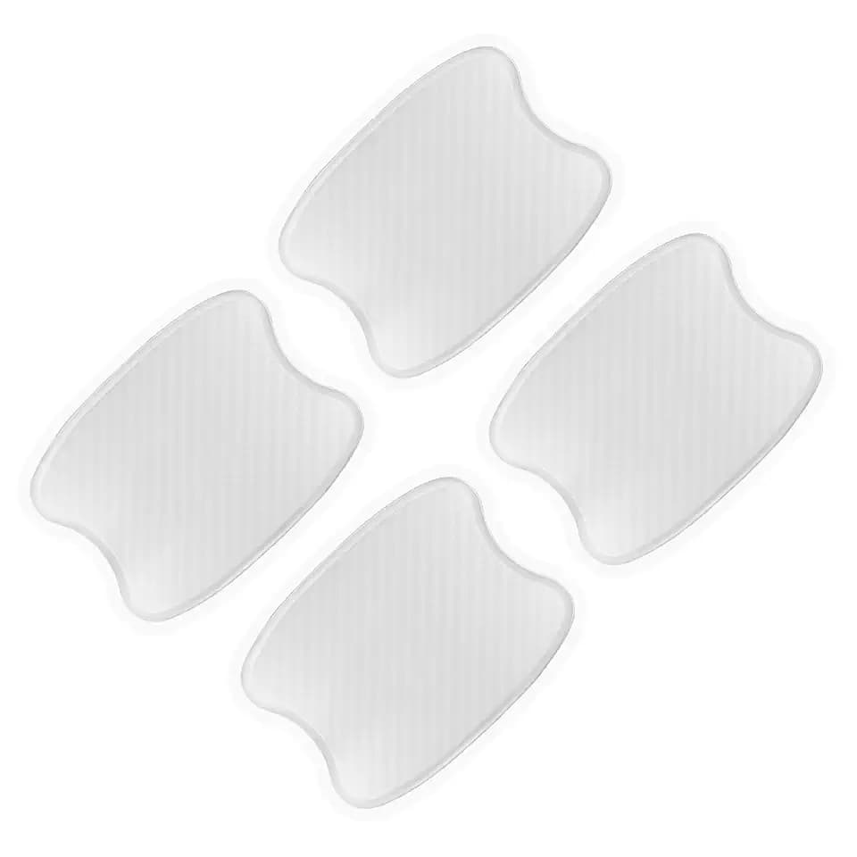 4Pcs Universal 3D Carbon Fiber Texture Automotive Door Cup Handle Recess Paint Protector Cover Scratch Non-Marking Silicone Personalize Pad Sticker (White Translucent,S)