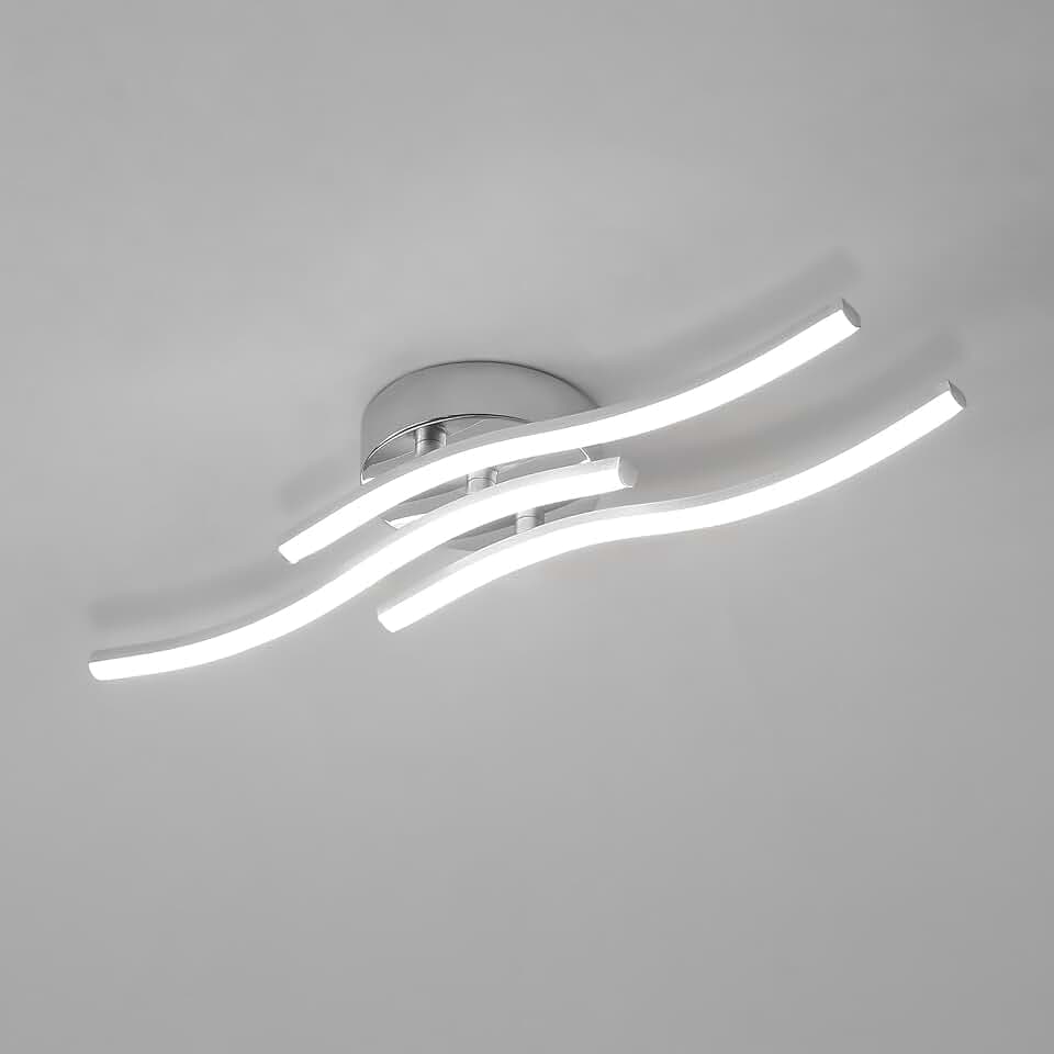 Comely Moderne Deckenleuchte, 18W 2000LM Silbrig Wellen-Design Deckenlampe | Kaltes Weiß 6500K, Deckenleuchte LED Für Wohnzimmer Schlafzimmer Esszimmer