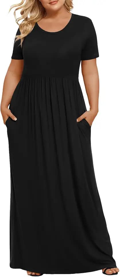 LONGYUAN Women's Plus Size Maxi Dresses Summer Short Sleeve Casual Long Dress 2026 XL-6XL