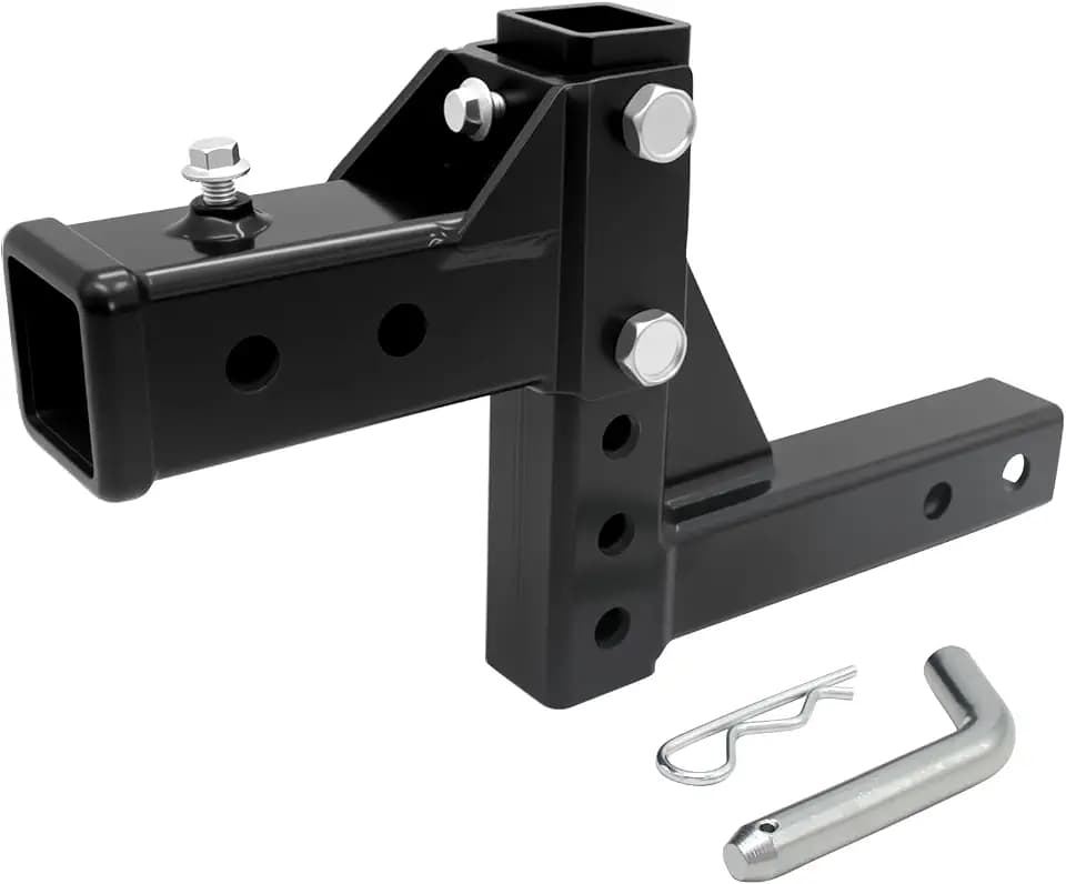 Adjustable Trailer Hitch Receiver for 2-Inch Receiver, Steel Tow Hitch Multiple Height Levels for Level Towing, Heavy-Duty Construction for Truck, SUV, RV, or Trailer