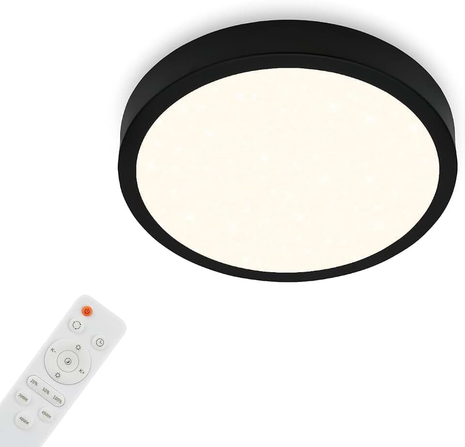 BRILONER - LED Deckenlampe mit Fernbedienung, Sternenhimmel, einstellbar von warmweiß bis kaltweiß, LED Lampe, Deckenleuchte, Wohnzimmerlampe, Schlafzimmerlampe, Küchenlampe, 28x4 cm, Schwarz