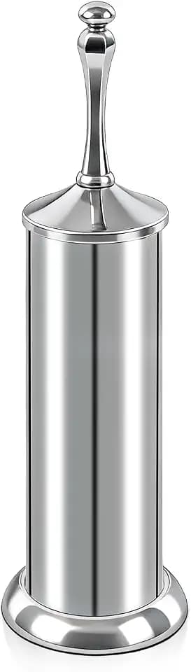 Silver Toilet Brush and Holder，Extra Long Handled Toilet Brush for Bathroom，Stainless Steel Heavy Duty Toilet Bowl Brush,Deep Cleaning Modern Toilet Cleaner Brush -Space Saving, Covered Brush