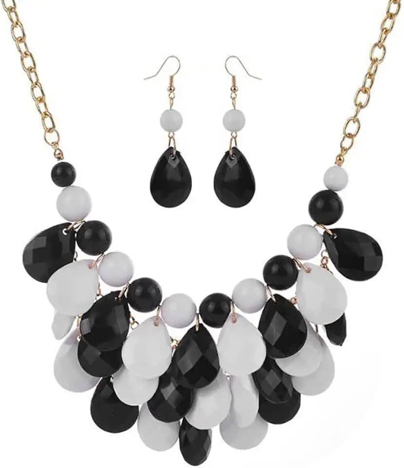 Teardrop Floating Statement Necklace Earrings Bubble Layer Chucky Rib Collor Necklace Resin Boho Wowmen Charm Fashion Jewerly Accessories Necklace Earring Set