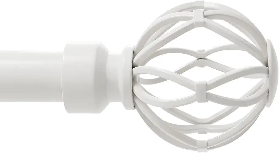 White Curtain Rod 48 to 84 Inch, Heavy Duty Drapery Pole Iron Cage