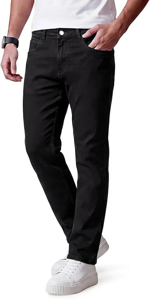 Mens Jeans Regular Fit Stretch Black Denim Jeans Men Relaxed fit Pants 38×30
