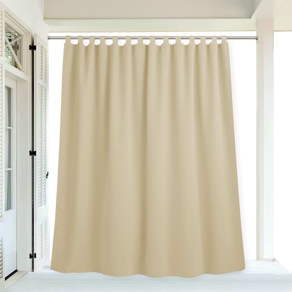 RYB HOME Extra Wide Outdoor Curtains for Patio Waterproof Tab Top Heavy Duty Thermal Insulated in Summer Full Coverage Privacy for Porch, Gazebo & Pergola, W100 x L108, Cream Beige, 1 Panel