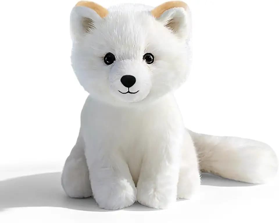 Arctic Fox Stuffed Animal, Cute Sitting Plush Toy for Kids & Adults