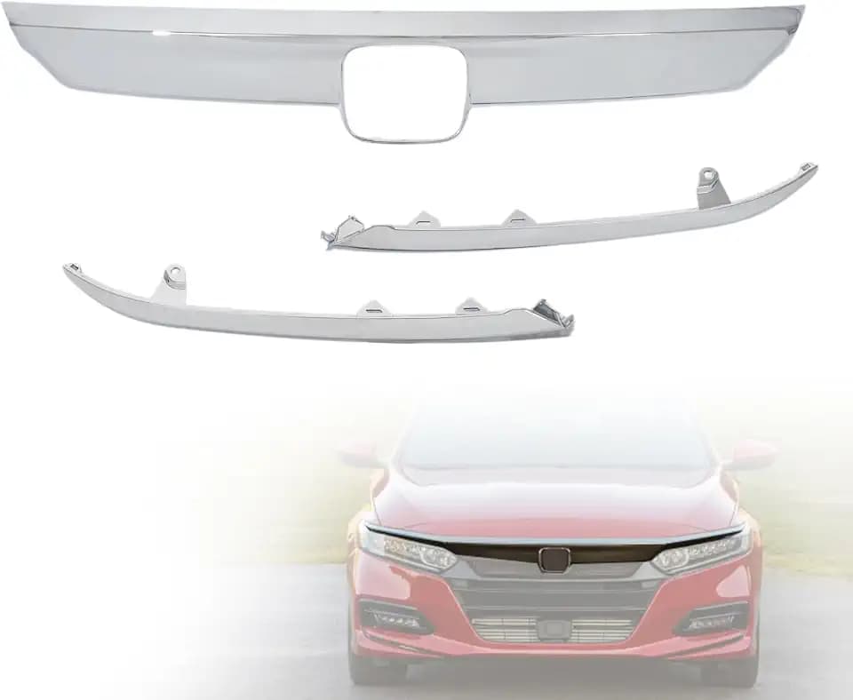 71122-TVA-A01 Front Upper Grille Grill Molding Trim 3-Piece Set Compatible with Honda Accord Sedan 2018 2019 2020 (Center+Left ＆ Right Sides) - Chrome