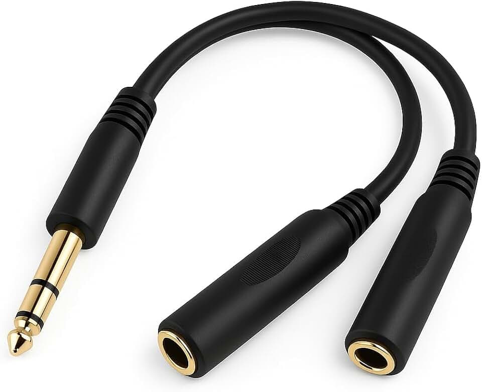 6,3 mm Splitterkabel, 20 cm Länge, TRS-Stereo-Stecker auf Dual 6,3 mm TRS-Stereo-Buchsen Y-Kabel Splitter Verteiler, ideal für Kopfhörer, Mikrofone, Verstärker und AV-Receiver