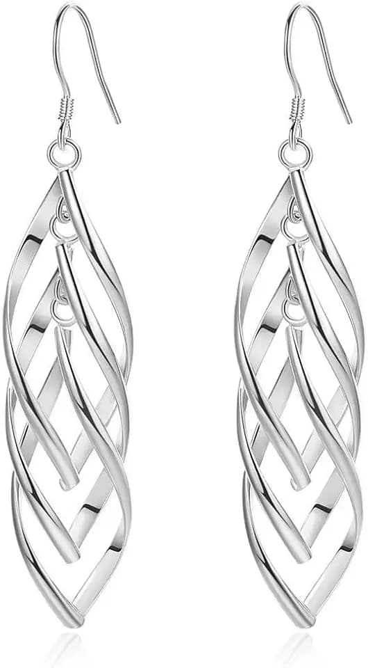 Hypoallergenic Linear Swirl Dangle Earrings for Women Silver-Tone Infinity French Wire Drop Dangling Hook Stud Fashion Minimalist Boho Jewelry Gifts