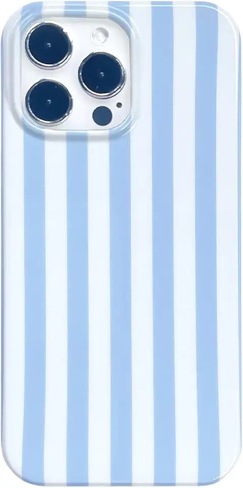 Blue Striped Phone Case for iPhone 16ProMax 6.9",Aesthetic Cute Chic Vertical Lines Stripe Pattern Classic Elegant Minimalist Protective Cover for Girls Women