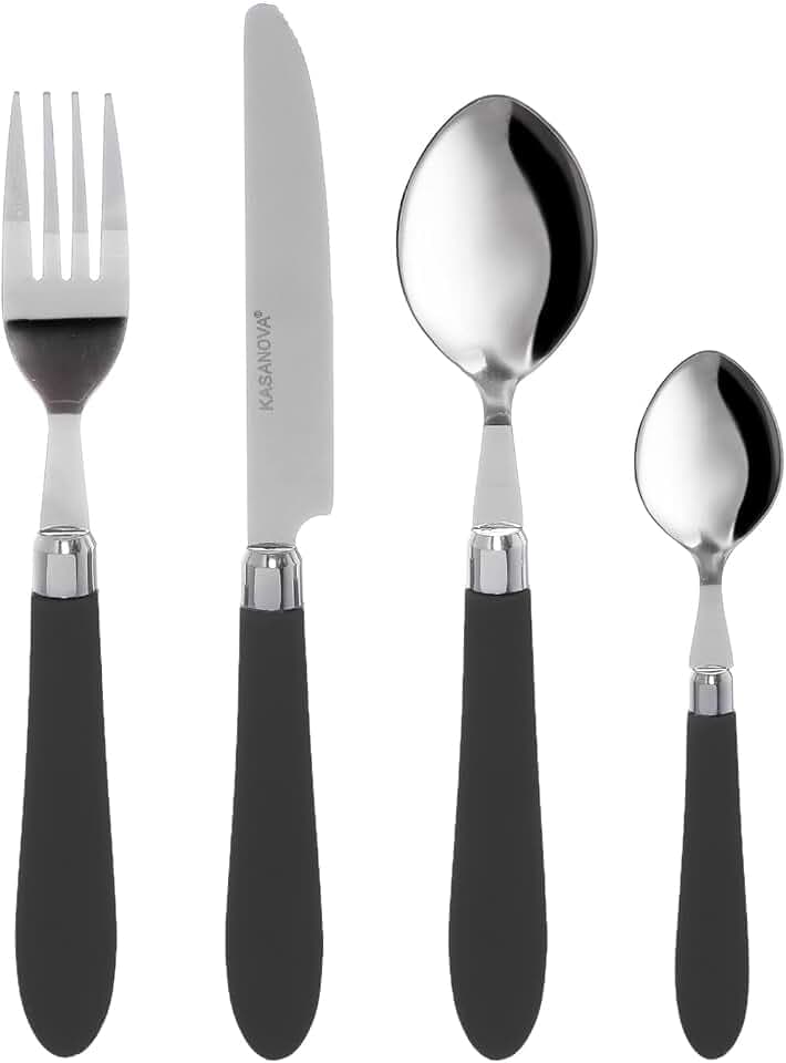 SET MIT 24 BESTECKEN AUS 18/0 GLATTEM SCHWARZEN, Noir