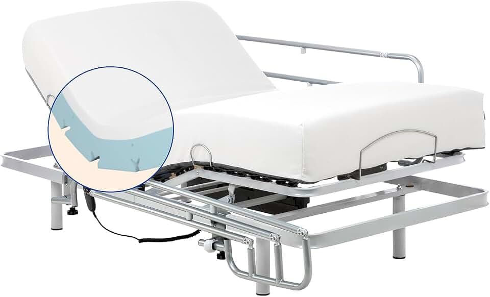 Geriafy - Elektrisch verstellbares Bett mit 20 cm viskoelastischer Tencel-Matratze | Atmungsaktiver und weicher Bezug | Mit klappbaren Bettgittern (105x190 cm)
