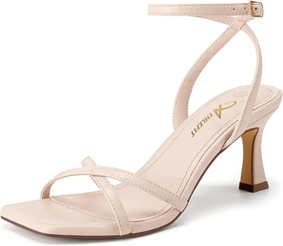 Athlefit Kitten Heels for Women Square Open Toe Strappy High Heels for Prom