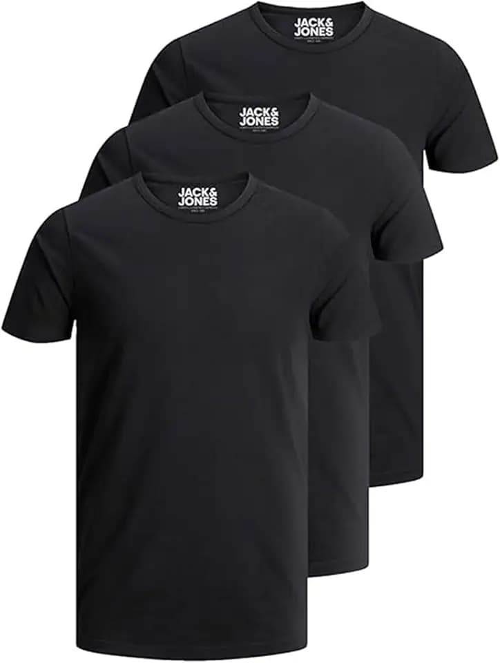 JACK & JONES 3er Pack Herren T-Shirt Basic mit Rundhals einfarbig Slim Fit in weiß schwarz blau grau 12167630