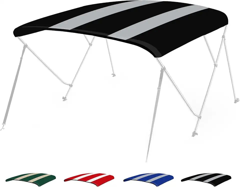 Seamander 3 Bow/ 4 Bow Bimini Top Replacement Cover,Waterproof Canvas Sun Shade Boat Canopy,Easy Install Zipper Sleeves &Light Hole Without Frame,3 Bow Black/Gray 6'L 67"-72" W