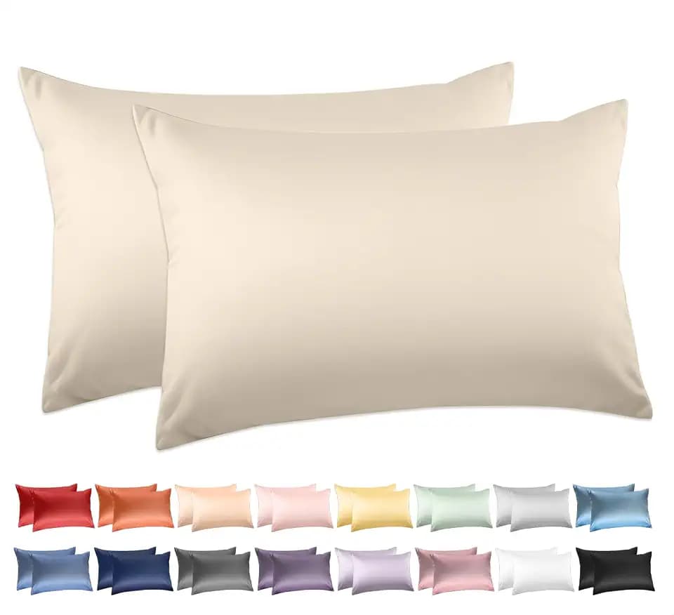 100% Cotton Queen Pillowcases Set of 2, Deep Dream 600 Thread Count Pillow Cases, 20x30 Inches, Super Soft and Breathable Envelope Closure (Cream)