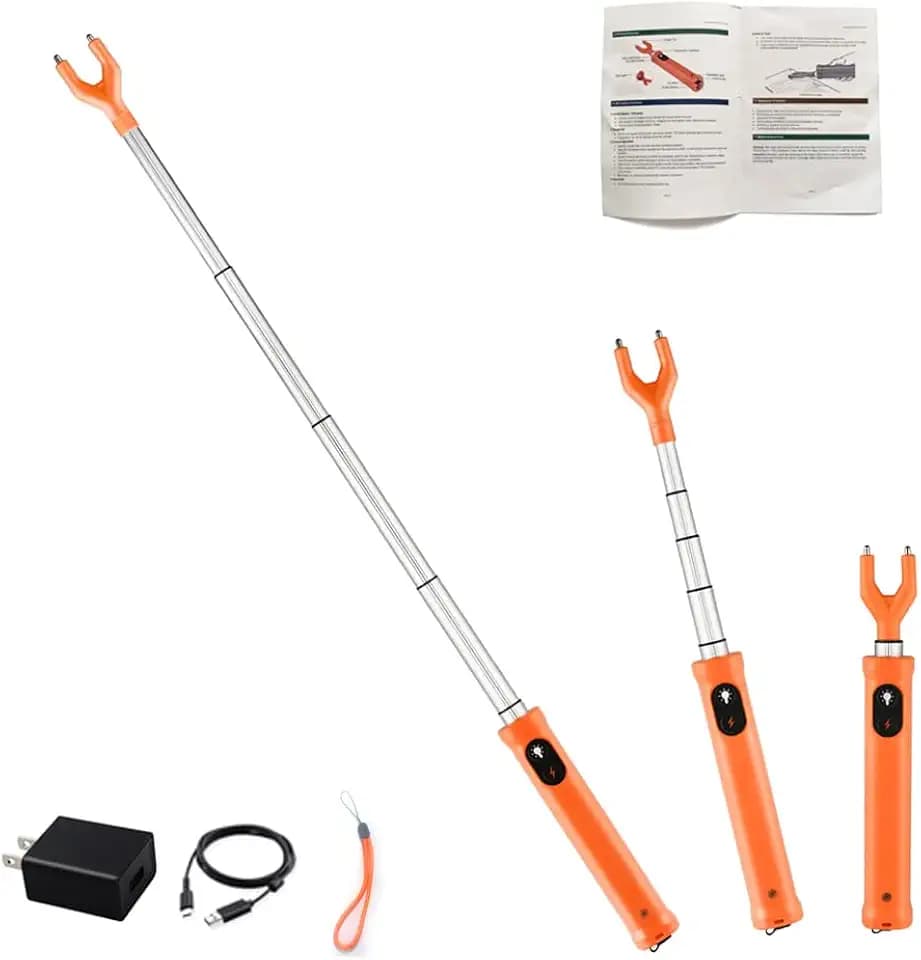 Rechargeable Cattle Prod with LED Light – 38 Inch Waterproof Electric Livestock Prod for Cows, Pigs, Goats, Dogs – Retractable Shaft, Lightweight, Woman Self Defense Tool