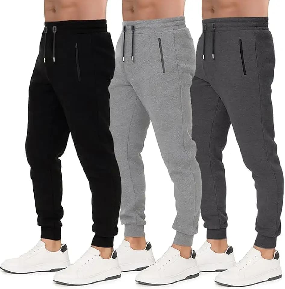 Men’s Sweatpants 3 Pack Joggers for Men - Athletic Sweatpants for Men with Zipper Pockets Workout Pants