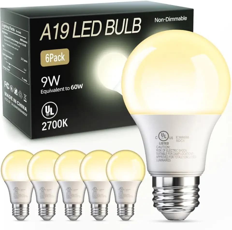 TJOY 6 Pack A19 LED Light Bulbs, Soft Warm White 2700K, 60 Watt Eq,E26 Base