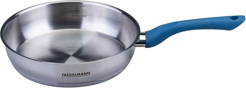 Fackelmann Bratpfanne Essential Ø 24 cm aus hochwertigem Edelstahl 18/10, ergonomischer Bakelit-Griff, universell für alle Herdarten geeignet, Blau