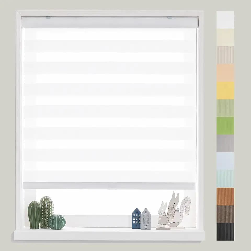 FOIRESOFT Custom Zebra Horizontal Blind [Basic, White, W 49 in X H 48 in] Day and Night Dual Layer Sheer 13colors Light Filtering Window Roller Shades, 20 to 84 inch Wide