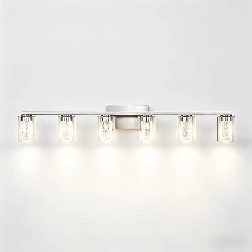 Kalamera 6-Light Crystal Vanity Light Brushed Nickel Bathroom Light Fixture
