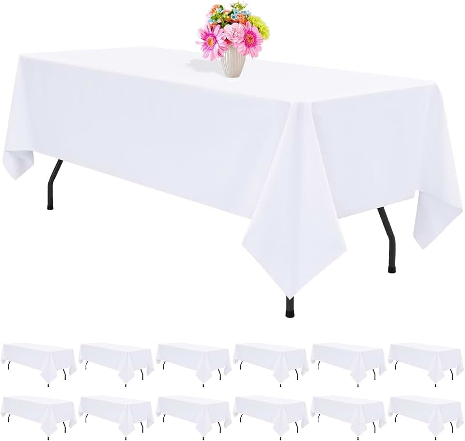 12 Pack White Tablecloths for 8ft Tables-60 x 126 Inch