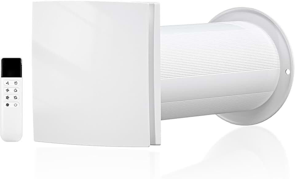 100mm Dezentrale Lüftungsanlage mit Wärmerückgewinnung – Wandlüfter mit Keramikkern & Fernbedienung – EC-Motor Ultra-Leise 5W, 3 Modi – für Bad/Büro/Keller