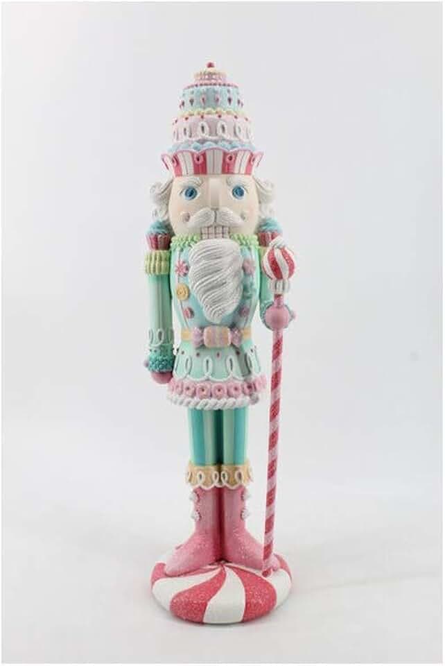 December Diamonds 22-in Pink and Blue Glitter Nutcracker with Staff, Hand-Painted Resin Tabletop Christmas Decoration