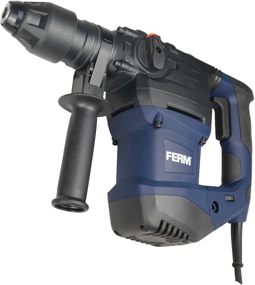 FERM Bohrhammer 1500W - Seiten-Handgriff - Bohren, Hammerbohren und Meißeln - Inkl. 3x SDS Plus Bohrköpfen und 2x SDS Plus Werkzeugköpfen