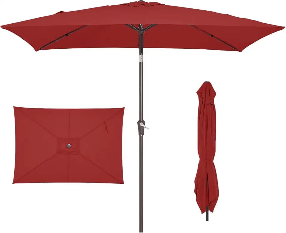 JEAREY 6.5 x 10 ft Rectangular Patio Umbrella w/Crank, Red