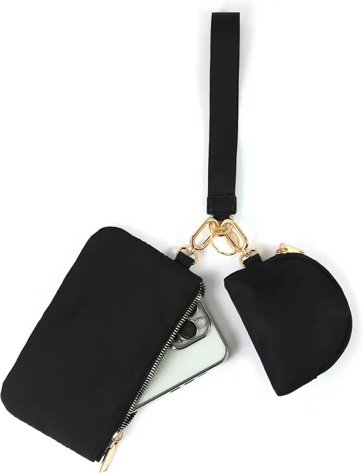 Mini Zip Around Wristlet Wallet, Dual Pouch Keychain Coin Purse for Women