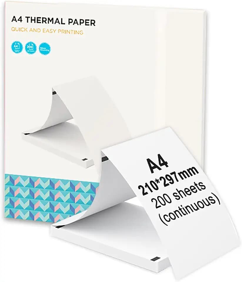Bisofice Thermopapier A4-200 Blatt, A4 Druckerpapier für Thermodrucker Mobiler Drucker Peripage A40, A81, L81, A80, M832, M08F, 210 x 297 mm, 200 Blatt