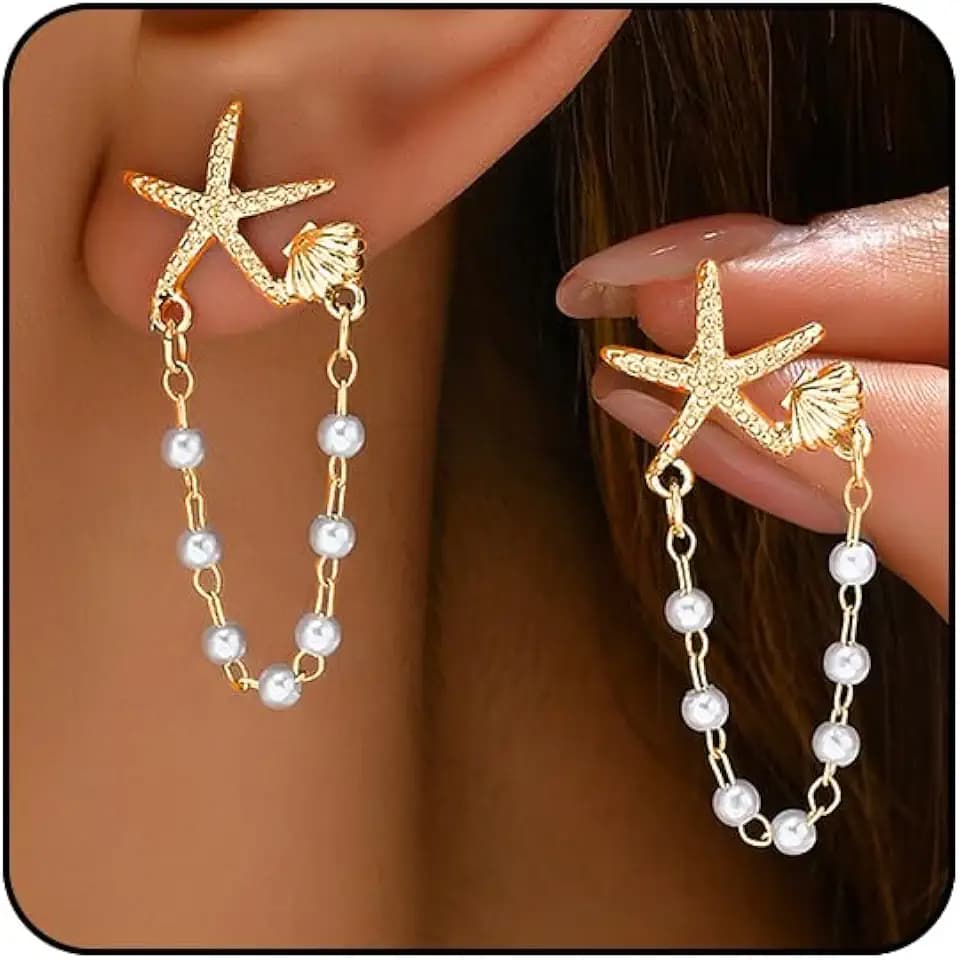 Starfish Earrings Gold Beach Jewelry for Women Pink Conch Shell Earrings Puka Cowrie Seashell Earring Summer Vacation Earring Ocean Jewelry