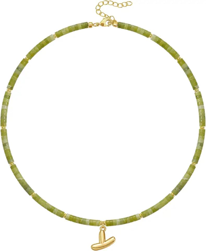 KELORIS PATH Beaded Initial Necklace, 14K Gilded Plated Bubble Letter