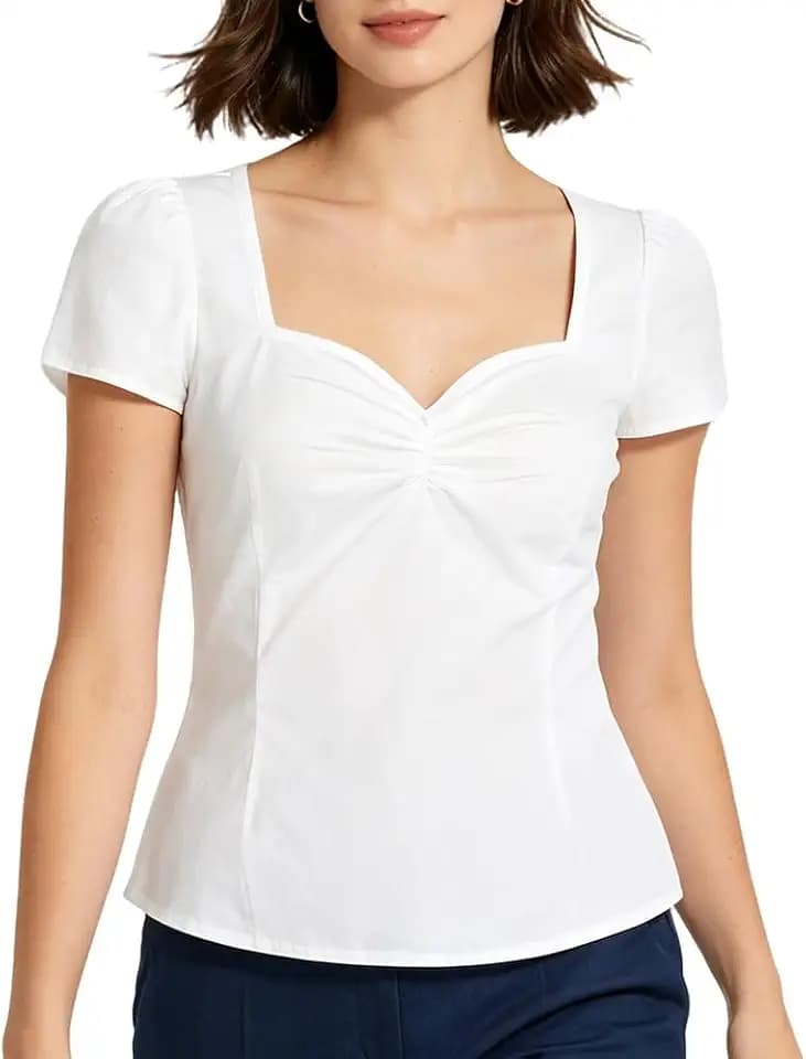 Women's Rockabilly Tops, 1950s Pinup Vintage Blouse Square Neck Slim Fit Shirt Classic Elegant for Women Girls