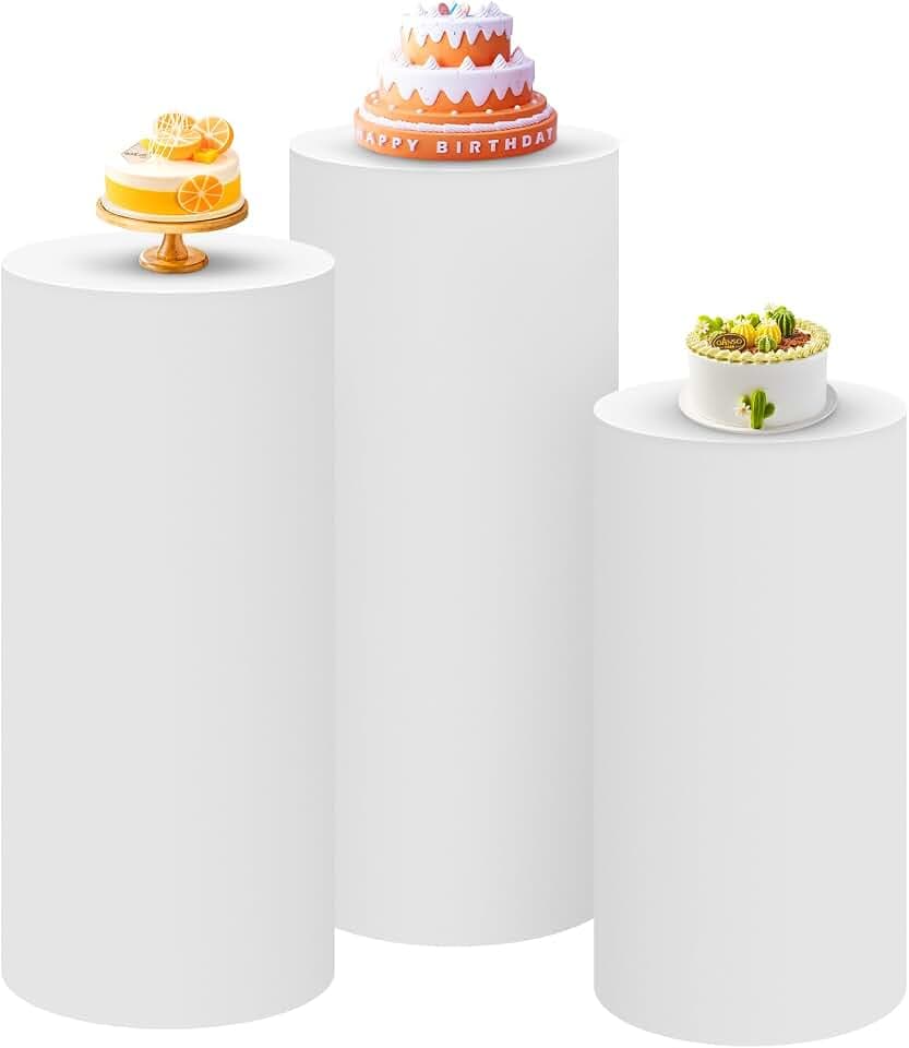 SaitiMade Set of 3 - White Cylinder Pedestal Stand Covers